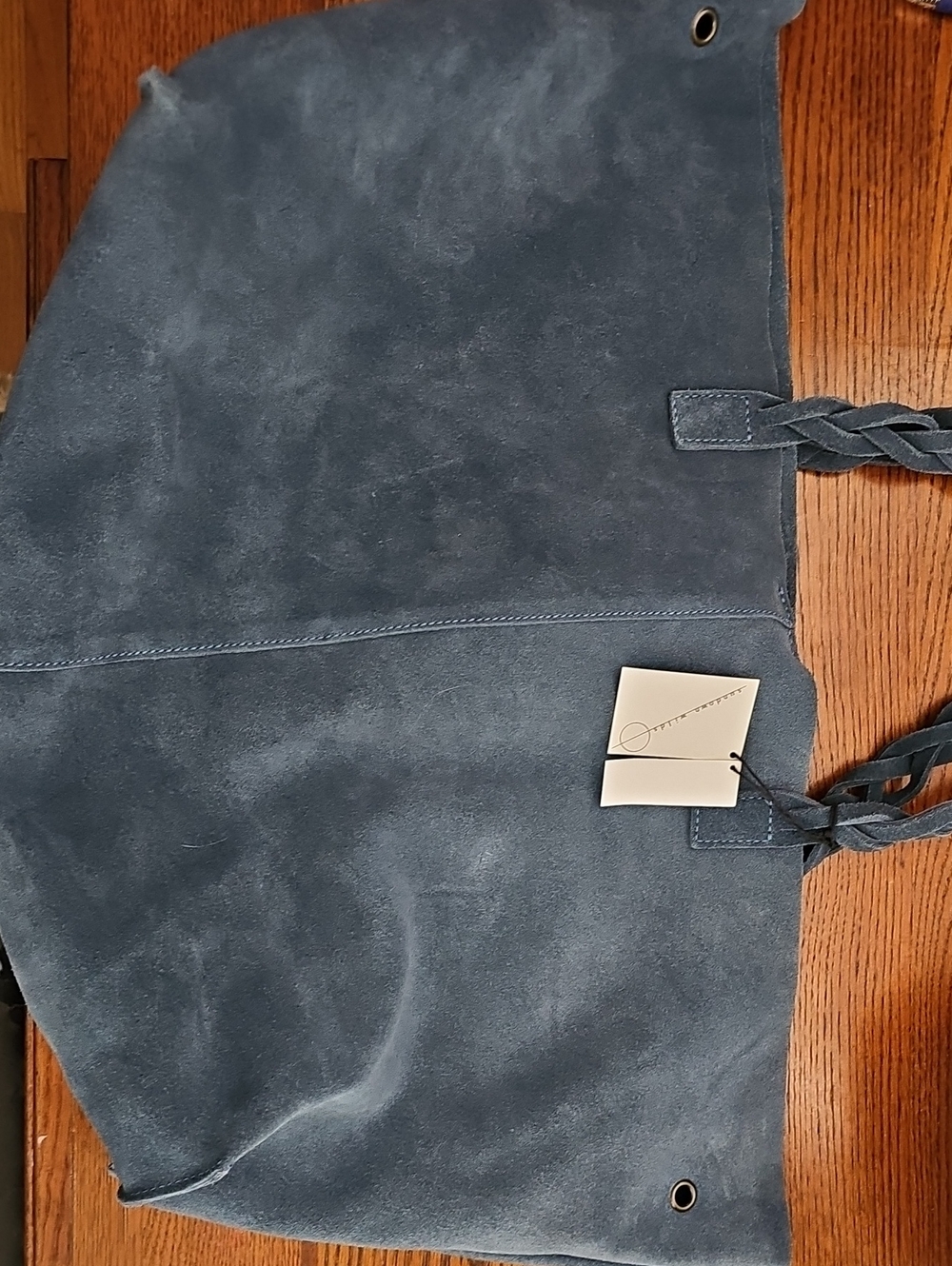 Suede Shoulder Tote Bag in Navy